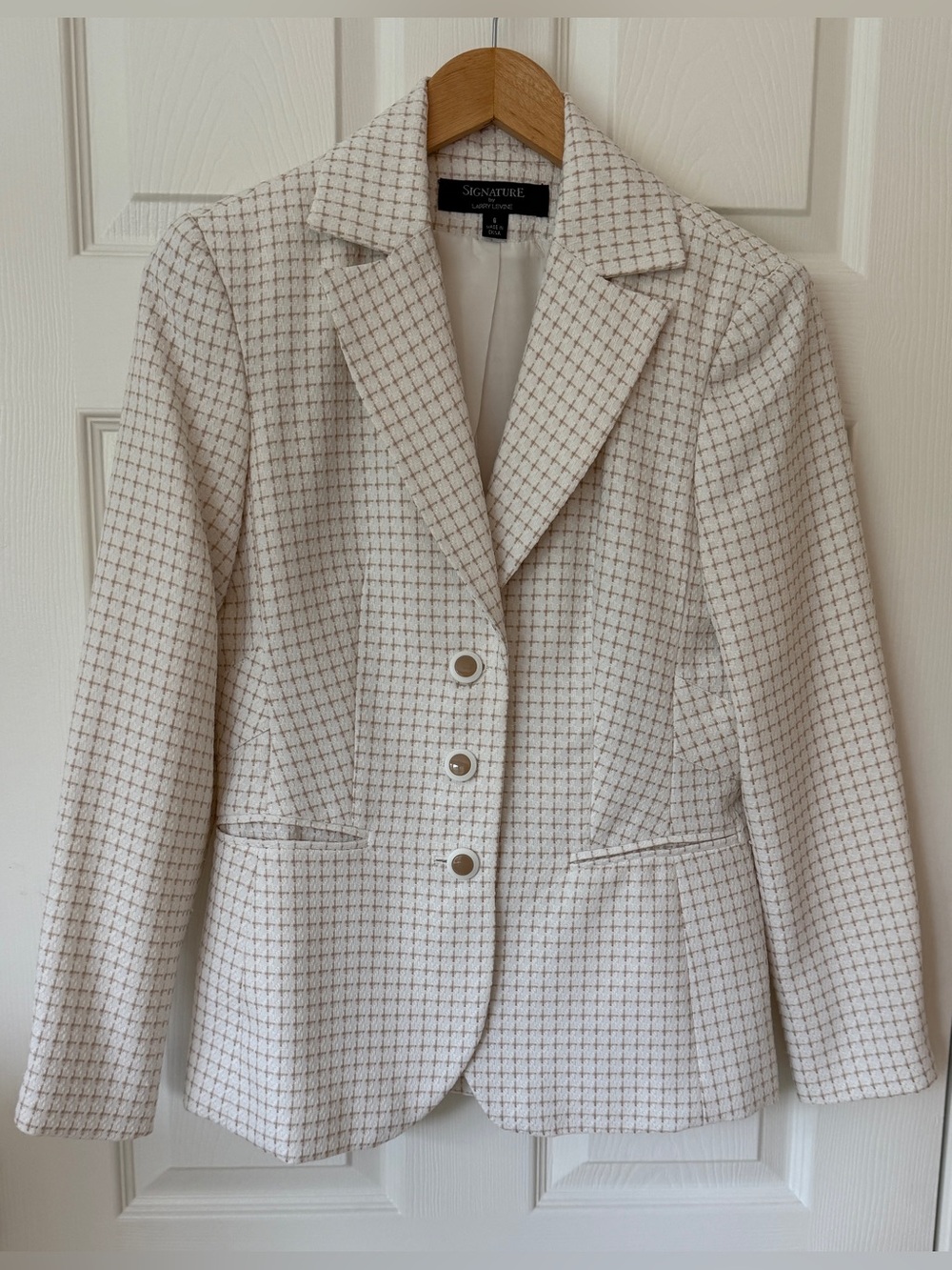 Signature by Larry Levine Vintage Y2K Blazer Khaki Grid & White Size 6 *EUC*
